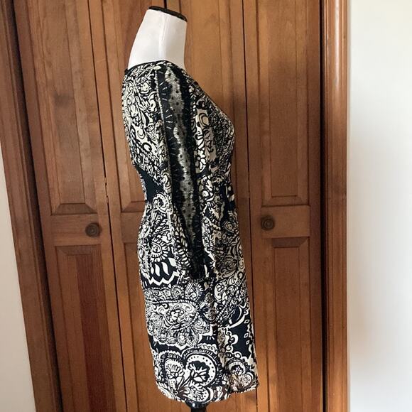 Nanette Lepore 100% Silk Cream & Black Shift Dress, Size 0 - Picture 4 of 12